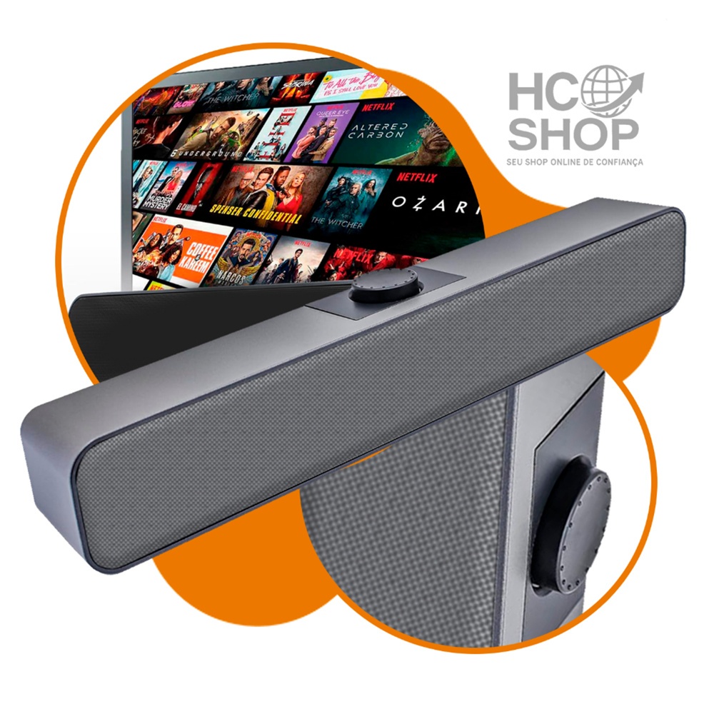 Mini Soundbar Knup – Caixa de Som Potente com Grave, USB, Aux e Bateria Recarregável