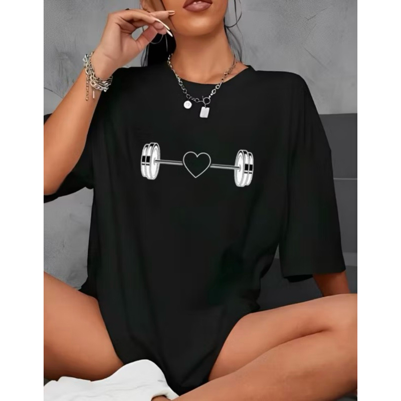 Camiseta Oversized Algodão Feminina Estampada Gym Academia Fitness Musculação