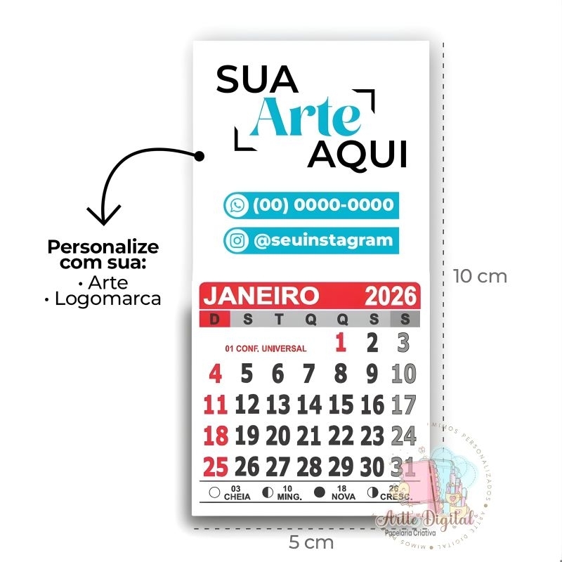 ENVIO RÁPIDO - 50 Mini Calendário Ímã de Geladeira 2026 Logomarca