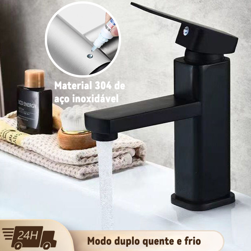 Torneira de Banheiro Preta Inox Fosco Lavabo Luxo  Quente e Frio Bancada Elegante Moderna Metal Top!