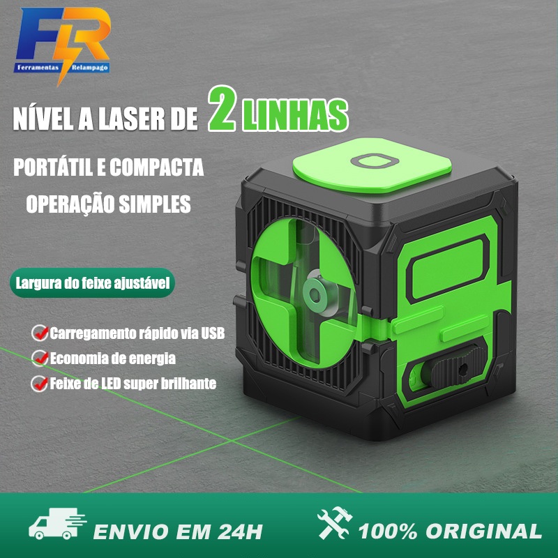 Mini Nível Laser Recarregável 2 Linhas Auto Nivelante 25m - Com Bip Sonoro