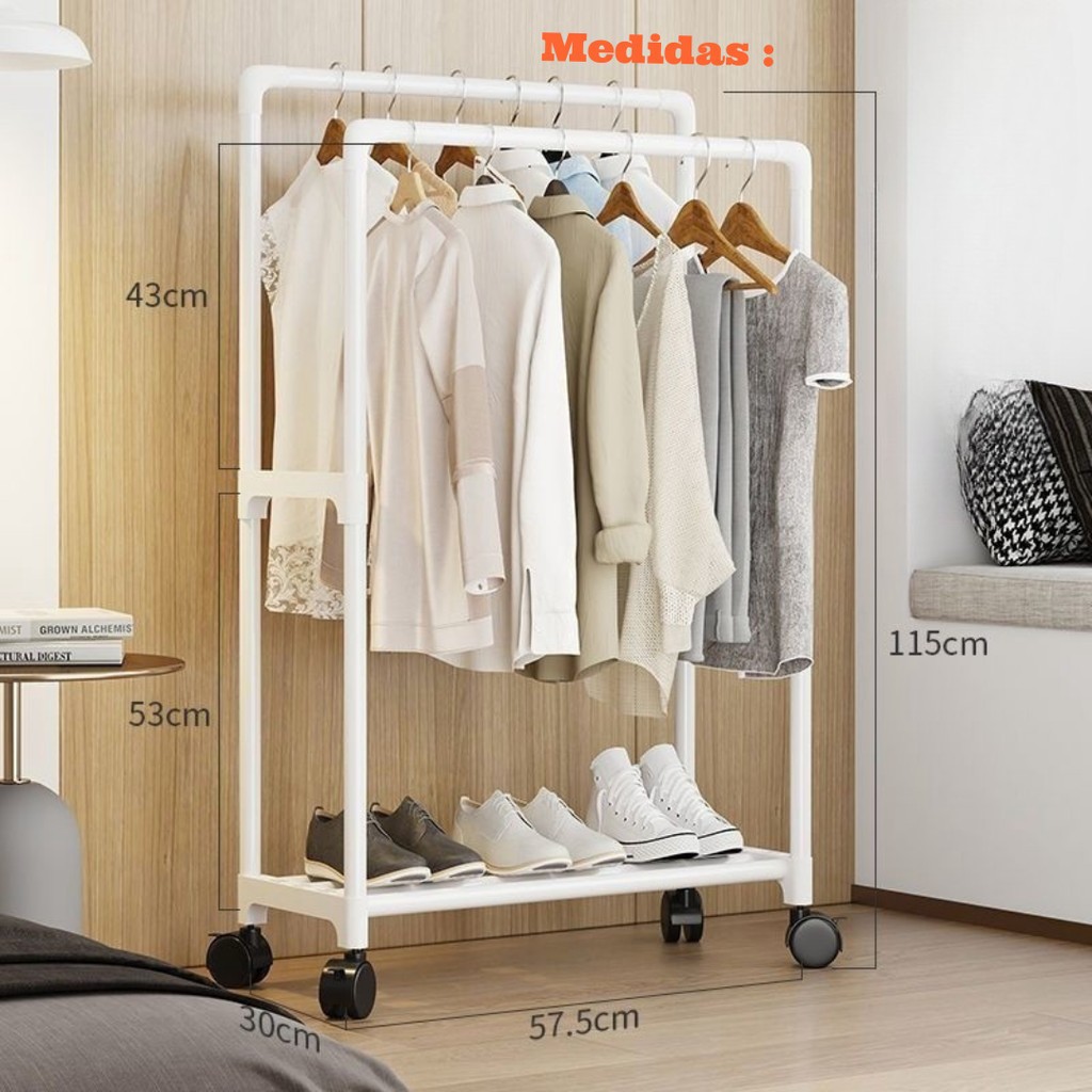 haosin Cabideiro Casal Closet Arara com Prateleiras Organizadora de Roupas Solteiro Portátil Desmontável