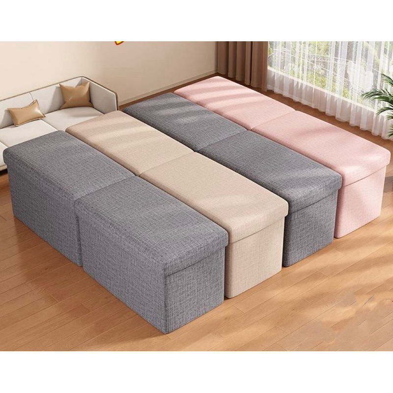 Puff Baú pé de cama 90 cm no Sued Capitone (porta objetos e brinquedos)