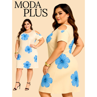 Vestido Plus Size GG3 Ombro Vazado Manga Curta Vestido Casual Confortável Soltinho Moda Feminina Elegante em Oferta na Shopee