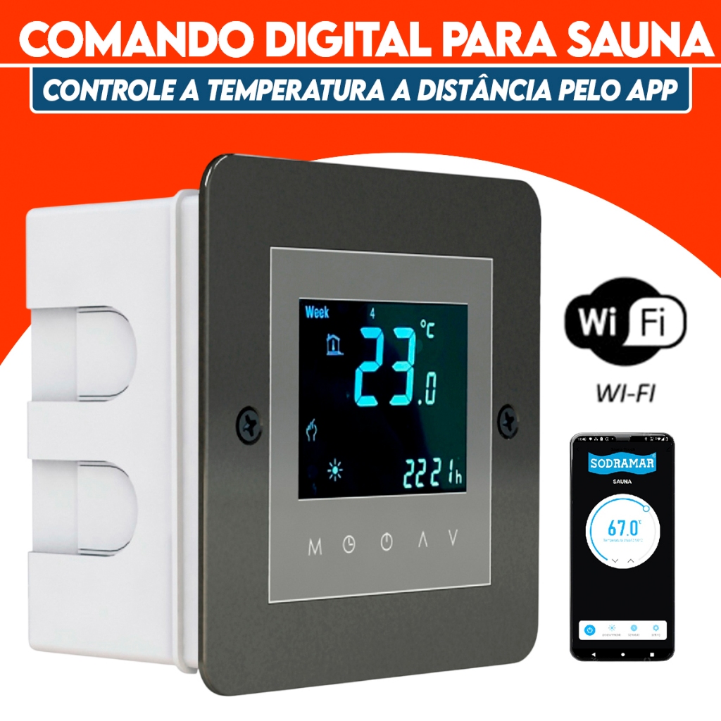 Comando Digital Wifi P/ Sauna Compact Line 6 A 27kw Sodramar 220v
