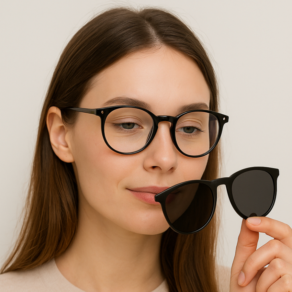 Óculos Clip-On Feminino 6575 2 em 1 Óculos de Grau com Clipon Solar Polarizado UV400 Anti Reflexo Estilo Moderno