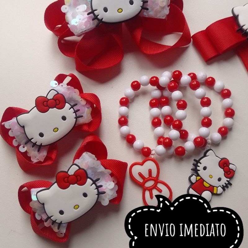 Laços Hello Kitty vermelha, presilha infantil Hello Kitty, pulseiras de menina