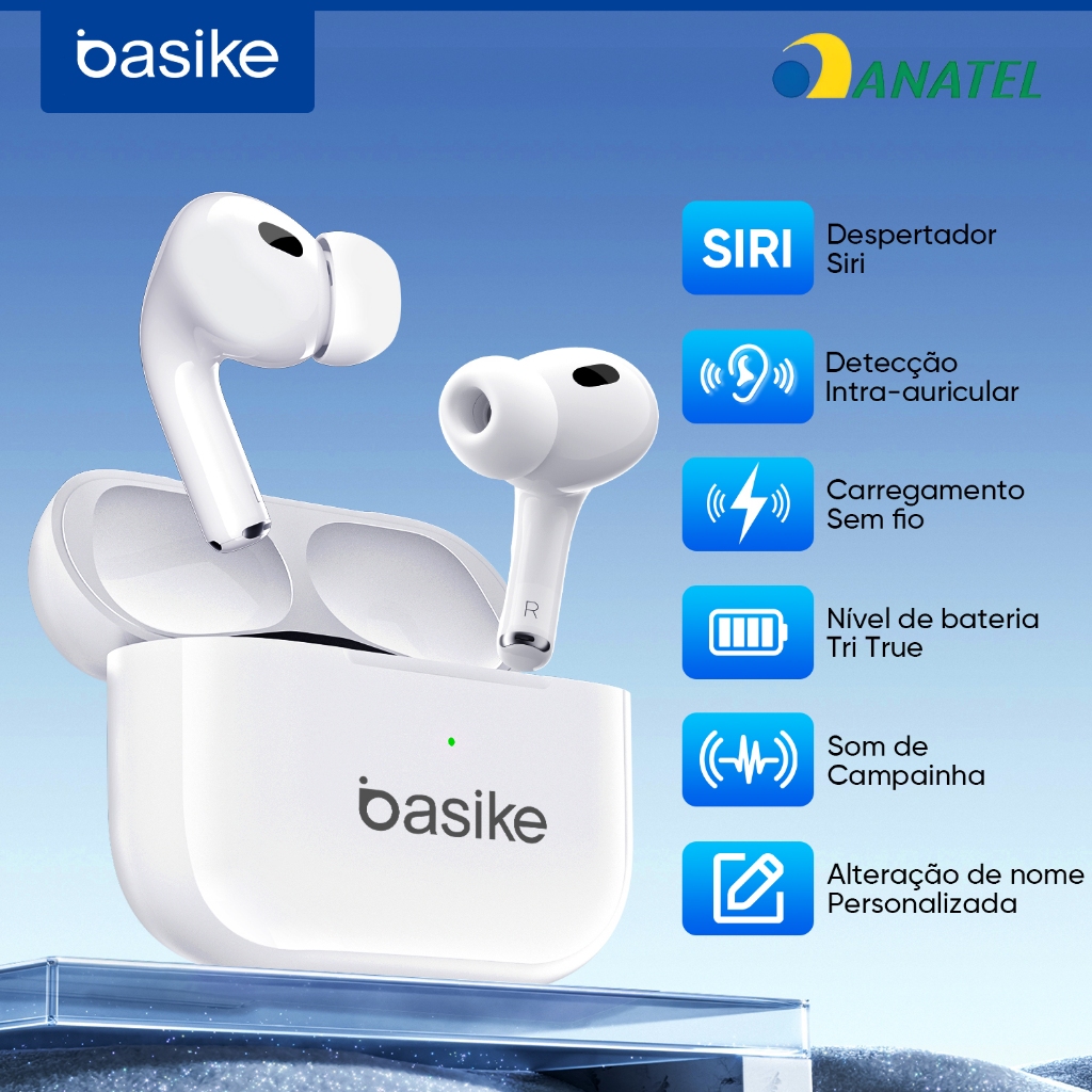 BASIKE Fone Bluetooth 5.4 26H Bateria Redução Ruído 99% IPX6 Água Driver 13mm Pop-up Siri em Oferta na Shopee