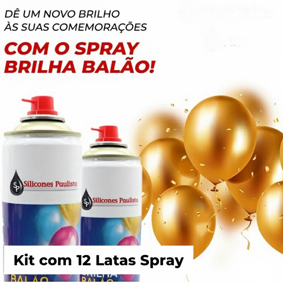 Kit com 12 Latas Spray Brilha Balão 300ml Decoração de Balões de Ar Bexiga de Festas e Buffet