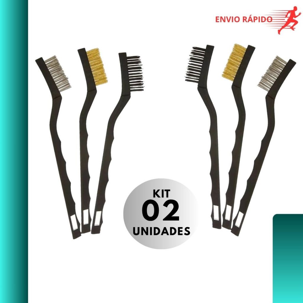 Kit 2 Com 3 Escovas de Aço Latão e Nylon para Limpeza Pesada Ferramentas Oficina e Domésticas