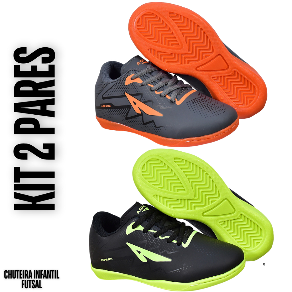 2 Pares Chuteira Futsal Infantil Masculino Solado Costurado Antiderrapante Quadra Salão Macio Leve