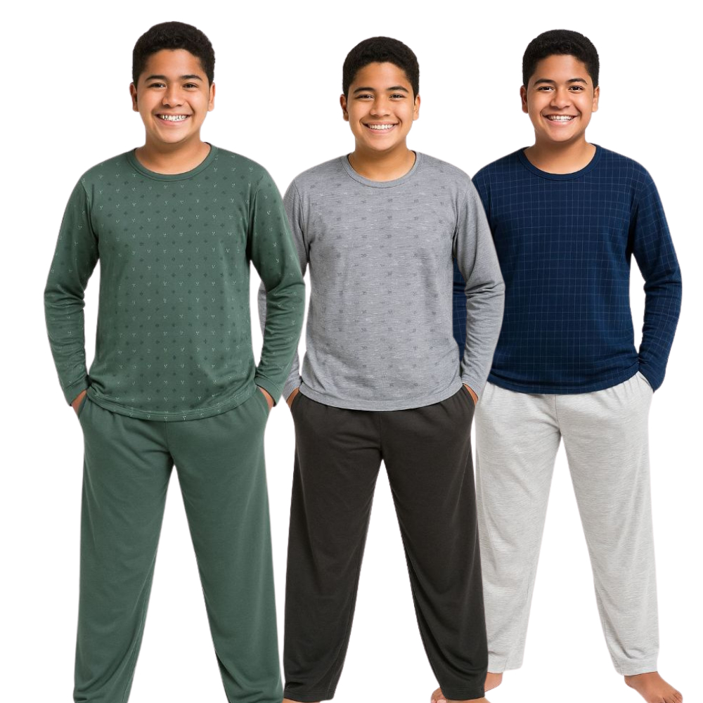 Pijama Longo Com Botões Aberto Masculino Adulto com Blusa Estampada e Calça Lisa Confortável