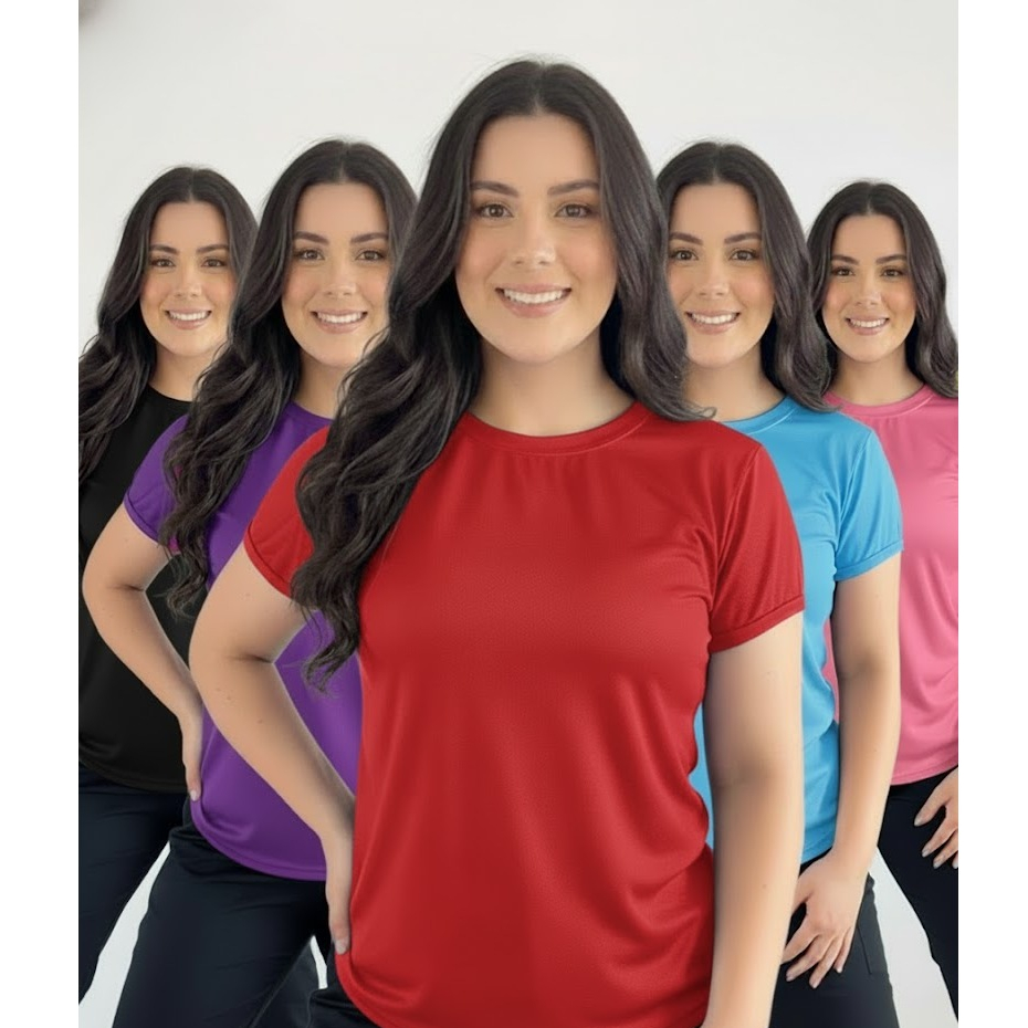 Kit com 5 Camisetas Modinha Fit Feminina Baby Look Poliéster