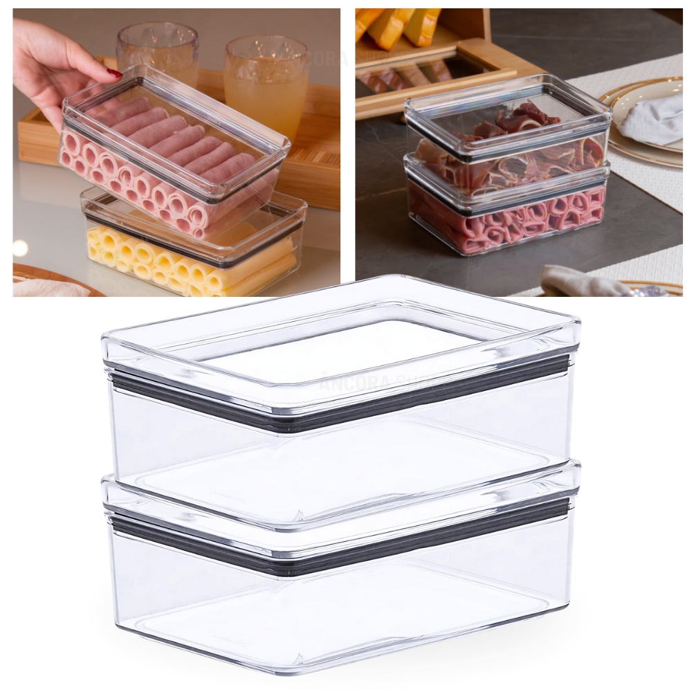 Kit Porta Frios com Tampa 770ml Lumini Para Queijo Presunto Pote Hermético Mantimentos Acrilico
