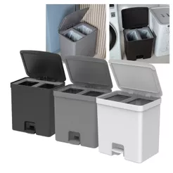 Lixeira Grande com Pedal Esconde Sacola 20L Compartimento Duplo Cozinha Lavanderia Casa OU Trium