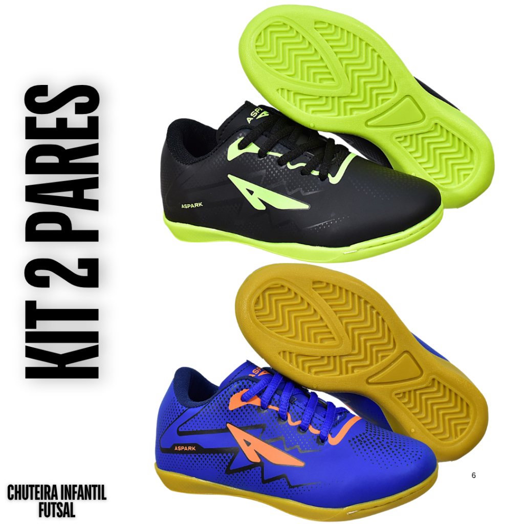 Kit 2 Pares Chuteira Masculino Infantil Futsal Quadra Solado Colado Costurado Reforçada Leve