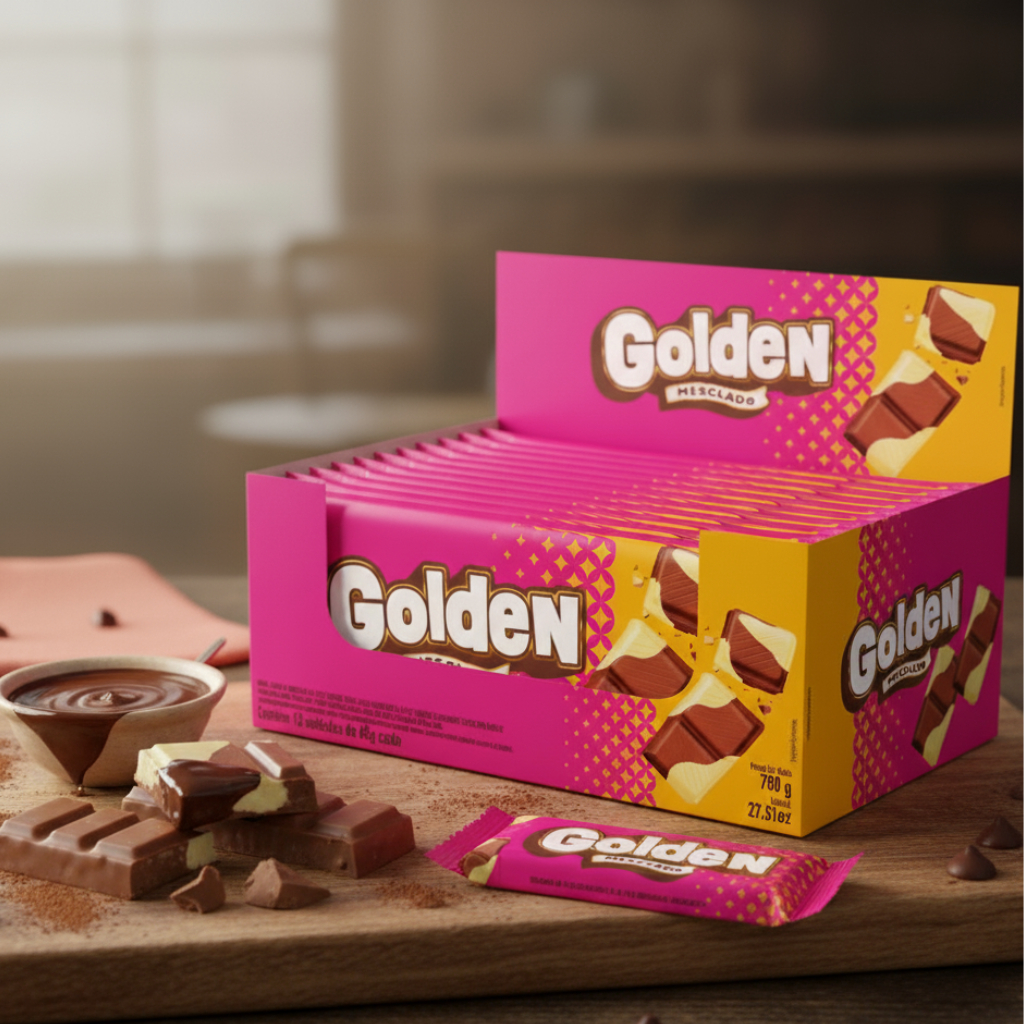 Barra Chocolate Mesclado Golden caixa com 12 Unidades 65g em Oferta na Shopee