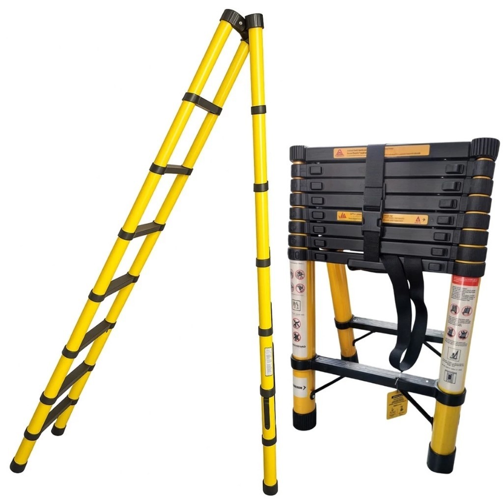 Escada Retrátil 2.5 + 2.5m Suporte Dobrável Altura Ajustável Amarela em Oferta na Shopee