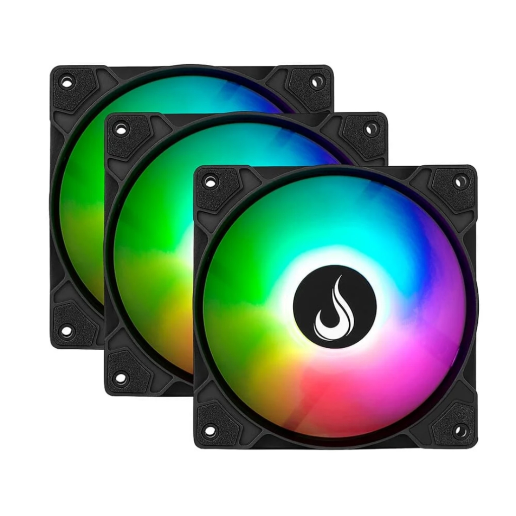 Kit 3 Cooler Fan LED RGB Rainbow Fixo Black 120mm Rise Mode para Gabinete Gamer