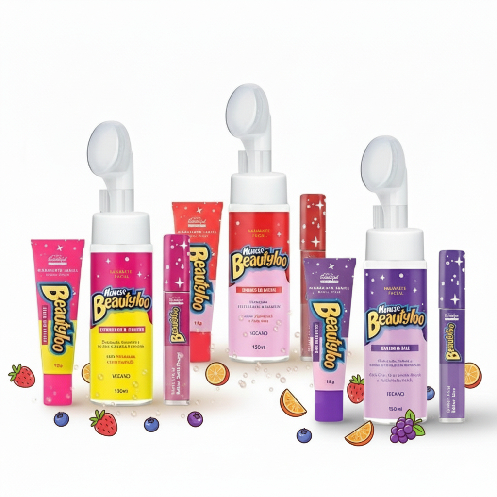 Kit Skin Care  Mousse Facial Gloss  Hidratante Labial Cheirinho De Chiclete Beautyloo Face Beautiful em Oferta na Shopee