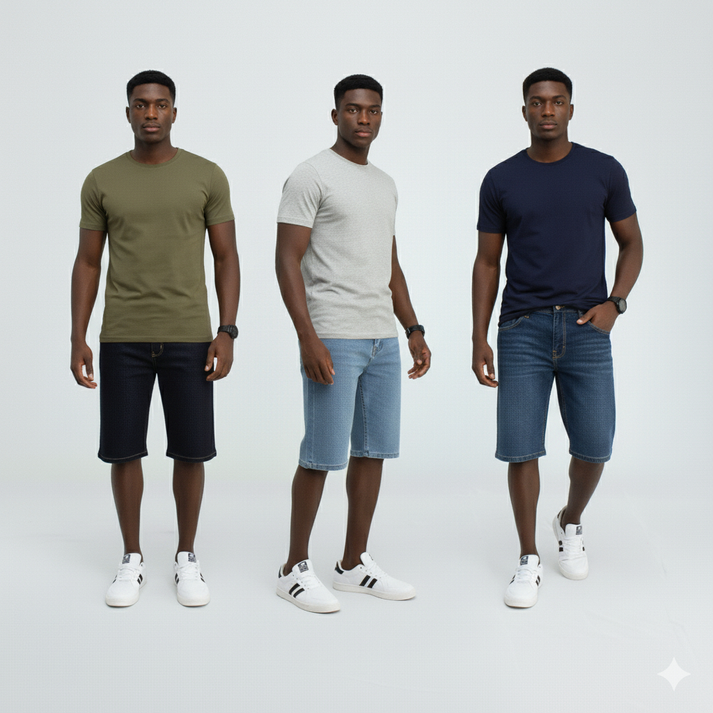 Kit 3 bermudas jeans tradicional masculina com elastano.