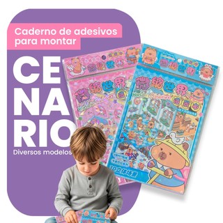 Caderno Adesivo 4/6/8 Cenários Para Montar e Decorar Livro Interativo Capivara Figuras