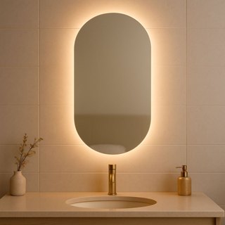 Espelho Grande Oval Com Led De Parede Sem Fio + Suporte em Oferta na Shopee