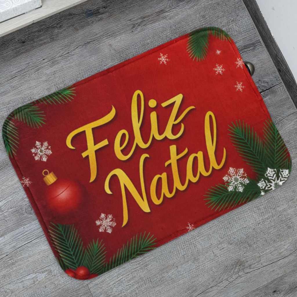 Tapete Porta de Entrada Feliz Natal Merry Christmas Personalizado 55x35 Antiderrapante
