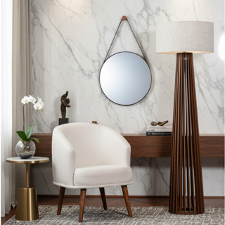 Espelho Decorativo Adnet Redondo Suspenso com Alça de Couro – Estilo Moderno em Oferta na Shopee
