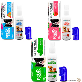 Kit Higiene Gel Pasta Dental 90g + Spray Bucal 120ml + Escova Dente Dedeira Cães e Gatos Pet Clean em Oferta na Shopee