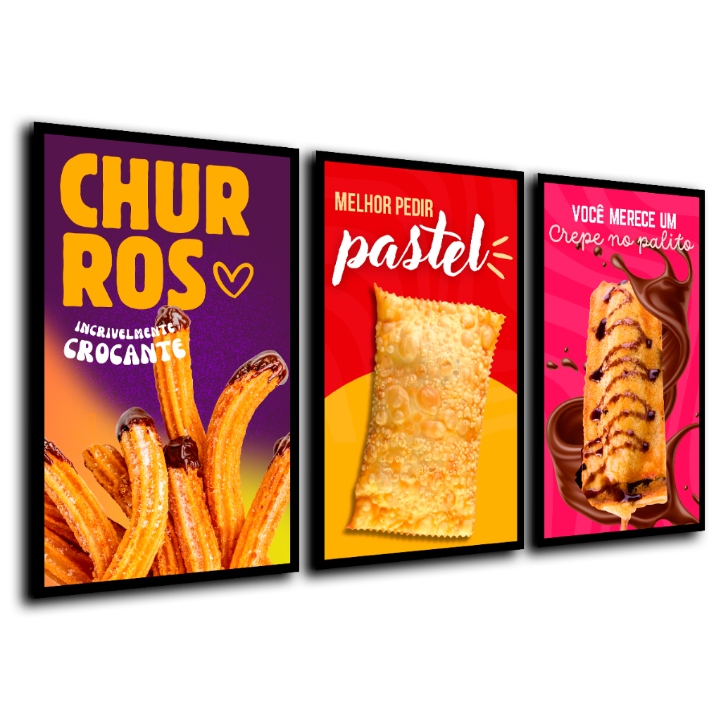 Quadros Decorativos Churros Crepe Pastel Lanchonete Doce