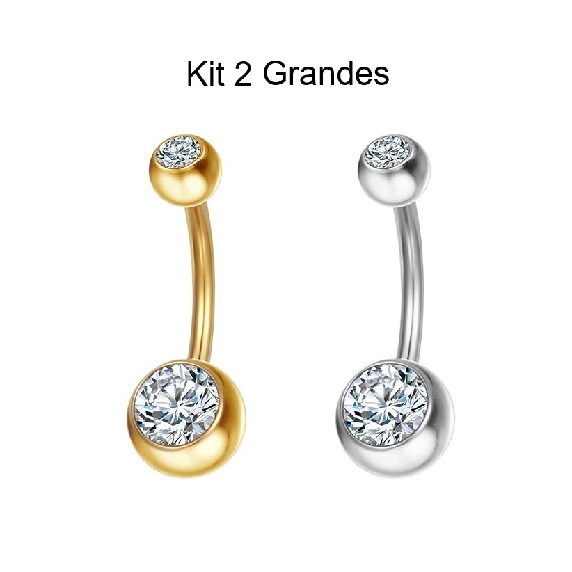 Piercing Umbigo Aço Cirúrgico Duas Zircônias Banana Furta Cor Pequeno OU Grande