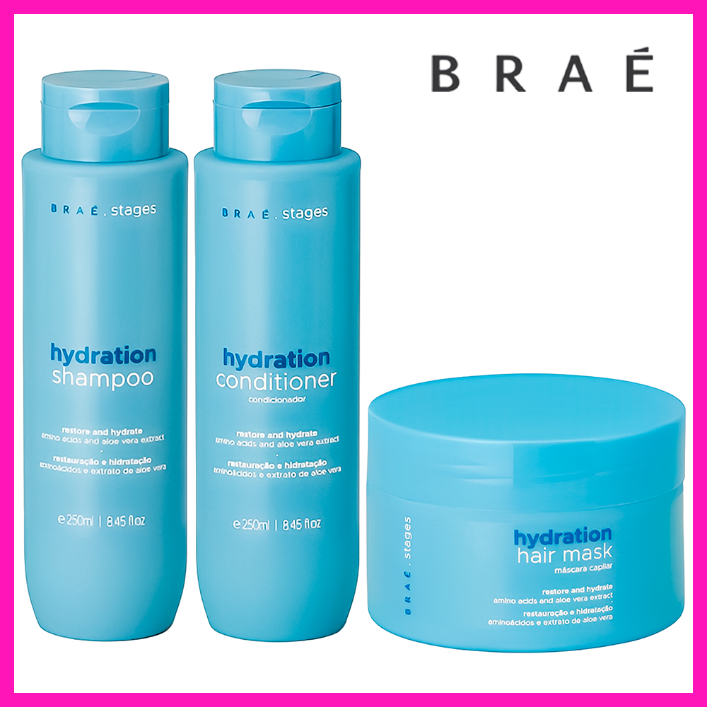 Braé Stages Hydration Shampoo + Condicionador + Máscara ( Limpa suavemente enquanto devolve hidratação e brilho)