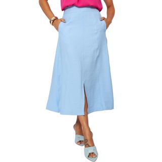 Saia Alfaiataria Midi Evasê Gode Cintura Alta Moda Evangélica Casual Básica Zíper Bolsos Laterais em Oferta na Shopee