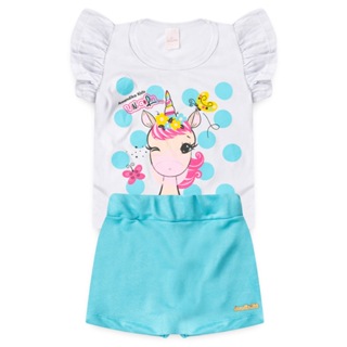 Conjunto De Menina Feminino De Verão Short Saia Blusinha De Manga Franzida Baby look l09 em Oferta na Shopee