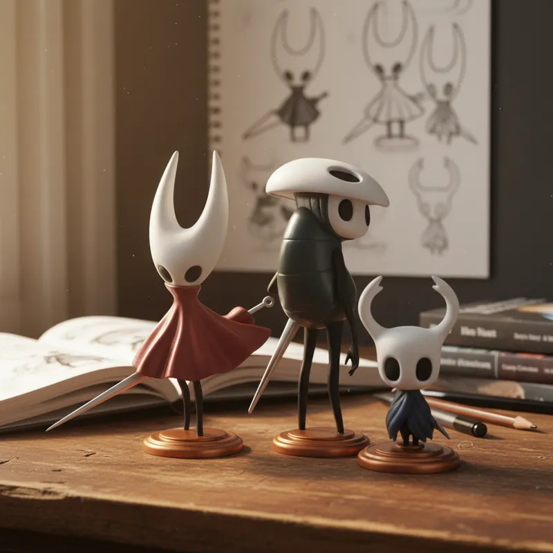 Action Figures Hollow Knight - Kit Com 3 Action Figures o Cavaleiro + Quirrel + Hornet