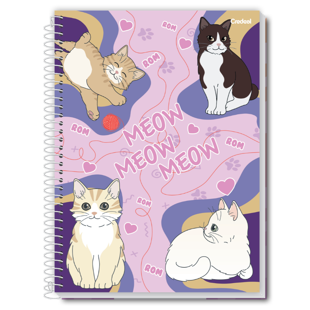Caderno Universitário Pet Fun Kit 3 Unidades Capa Dura + Adesivos Credeal