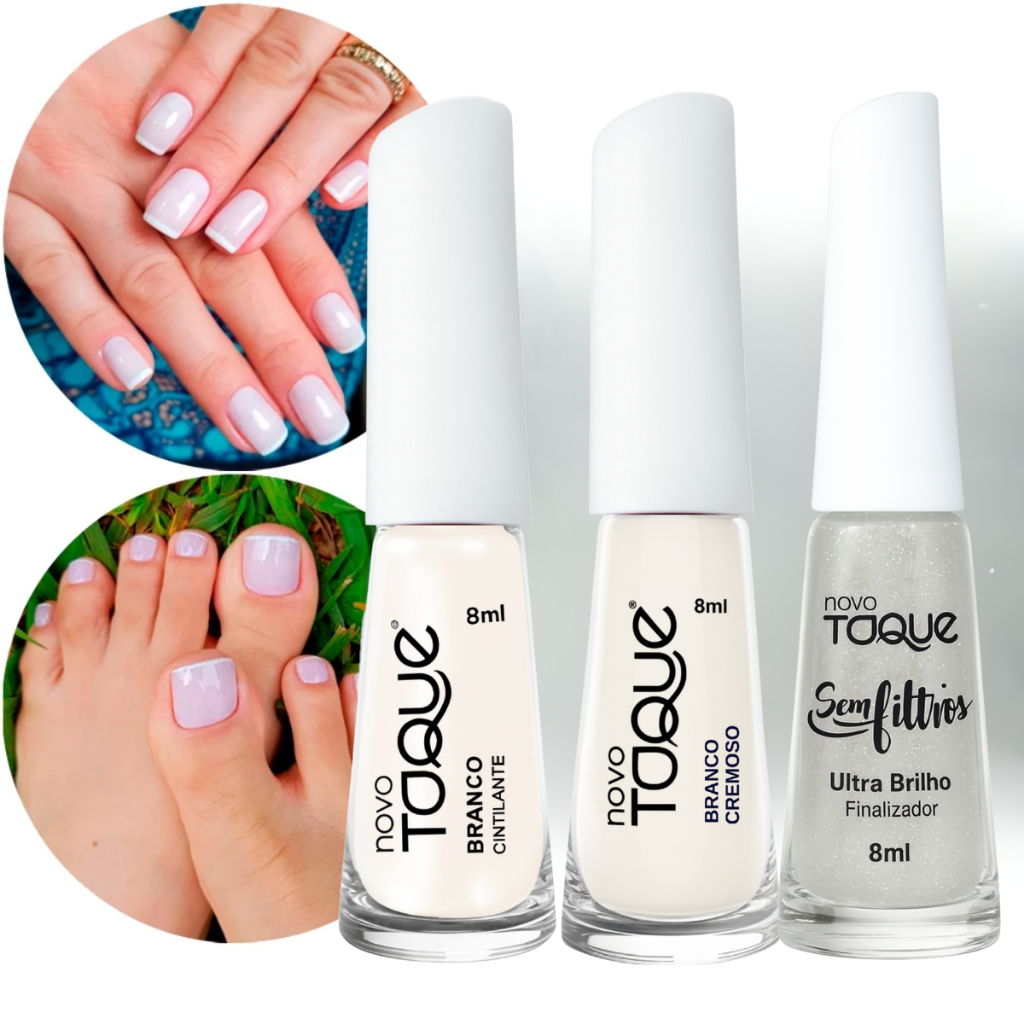 Kit 3 Esmaltes Novo Toque Tons de Branco Francesinha Tratamento Para Final de Ano Manicure Pedicure em Oferta na Shopee