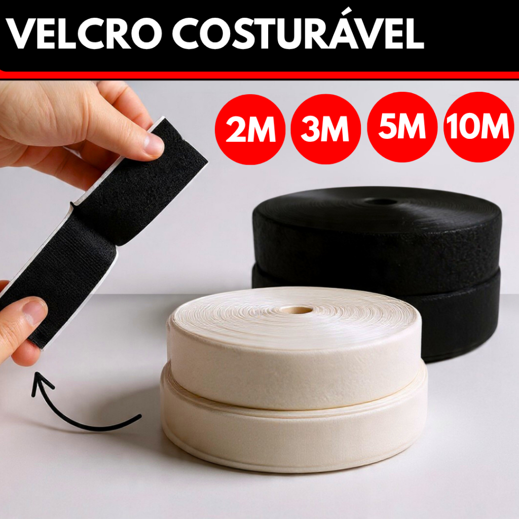 Velcro Até 10 metros x 25mm Fecho de Contato Costuravel Femea e Macho Costura Calçados Roupas Mochila Branco e Preto em Oferta na Shopee
