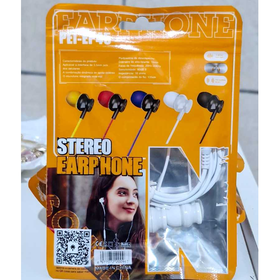 Super Oferta! Fone de Ouvido com Fio Peining PEI-EP45: Música e Chamadas com Qualidade!