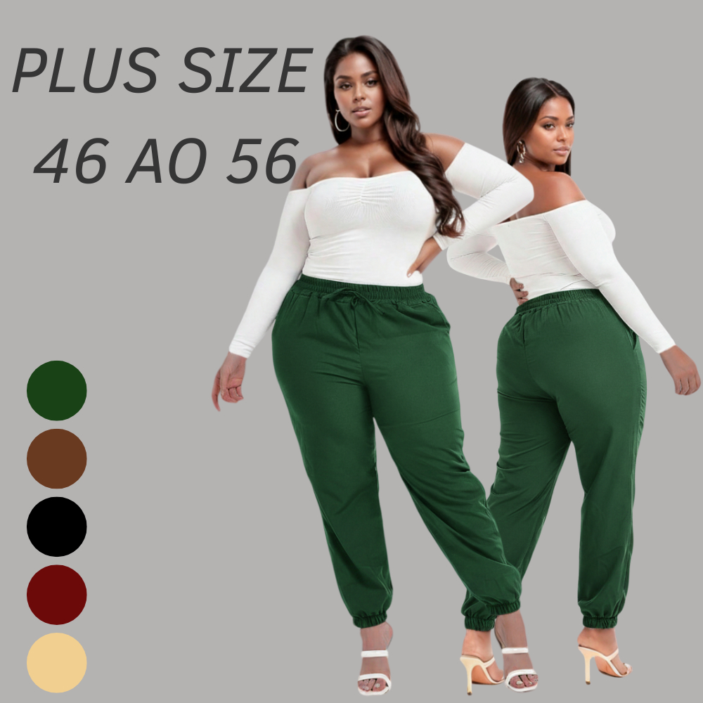 Calça Jogger Wide Leg Plus Size Punho Cintura com Elástico Bolso Lateral Cordão Casual G1 G2 G3 em Oferta na Shopee