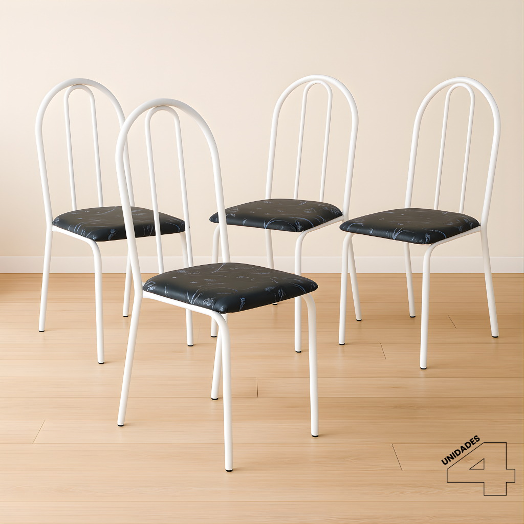 Conjunto 4 Cadeira Para Cozinha E Sala De Jantar Aço Tubular Branco Com Assento Estofado Impermeável