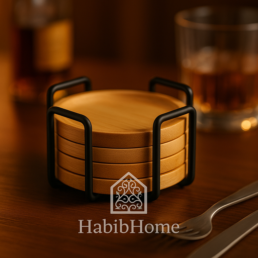 Porta-Copos de Bambu com Suporte de Ferro | Elegante, Minimalista e Durável em Oferta na Shopee