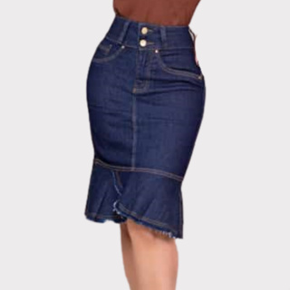 Saia Midi Jeans P M G GG Moda Evangélica Babado Com Elastano em Oferta na Shopee