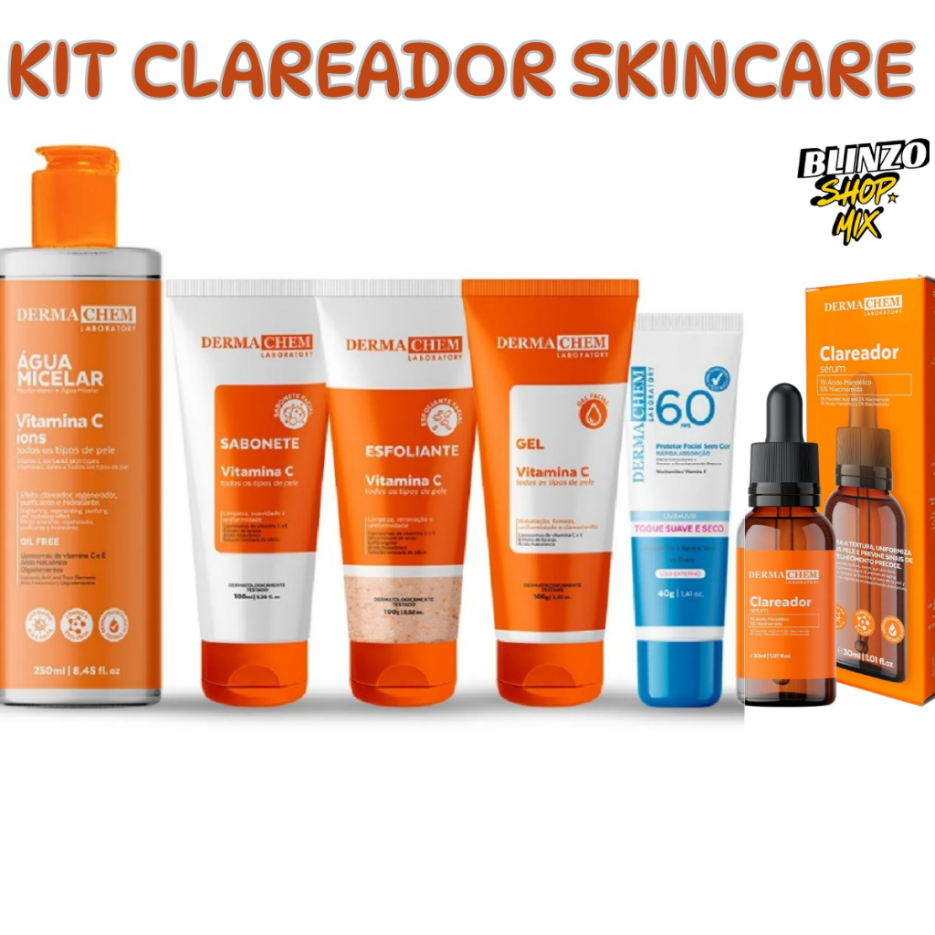Kit Skin Care Dermachem Cuidado Facial com Vitamina C e Clareador para todos os Tipos de Pele