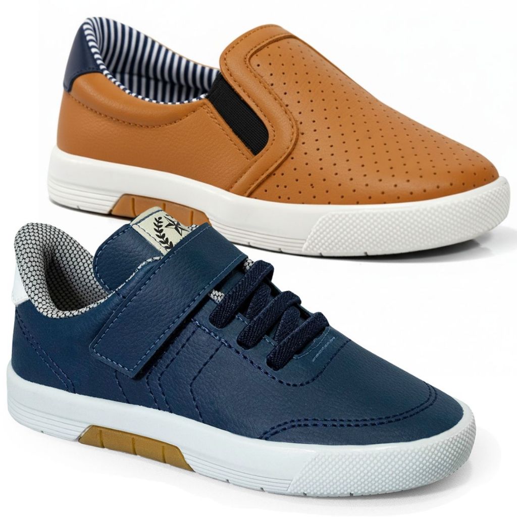 Kit 2 Pares Tênis Infantil Menino Casual Calce Fácil Masculino Slip On Escolar Confortável