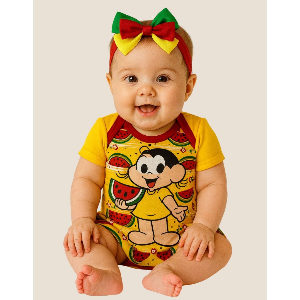 Body Bebê Magali com Faixa de Cabelo Laço Infantil Confortável e Fofo Mesversário em Oferta na Shopee