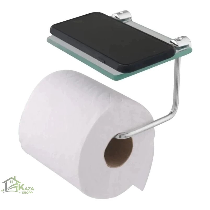 Papeleira Porta Papel Higiênico Com Prateleira Vidro Para Celular ou Decoração Banheiro