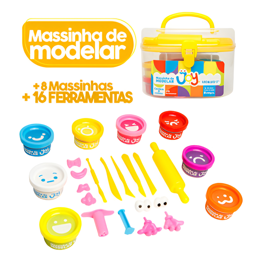Kit Massa Massinha Joy Maleta - 8 Cores + 15 Moldes Infantil Cor Colorido