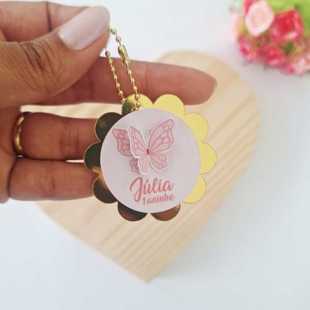 Tag com corrente Personalizada BORBOLETA 3D - Lembrancinha personalizada para aniversário